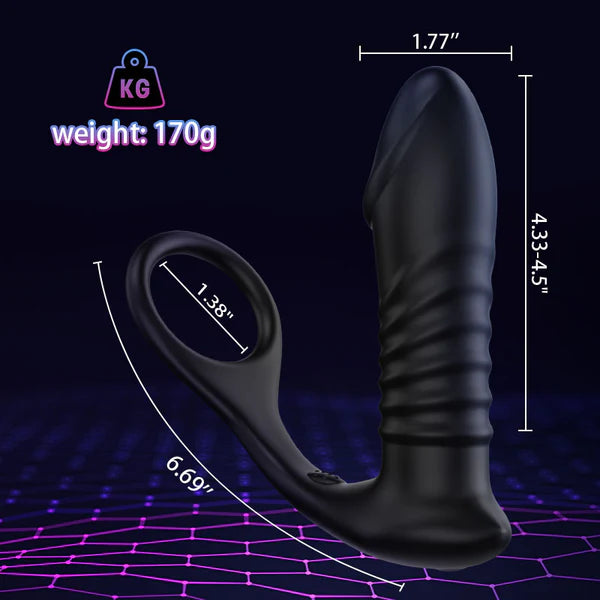 LilPleaser - 10 Thrilling Vibration 3 Thrusting Silicone Remote Control Cock Ring Anal Vibrator - Lilpleaser